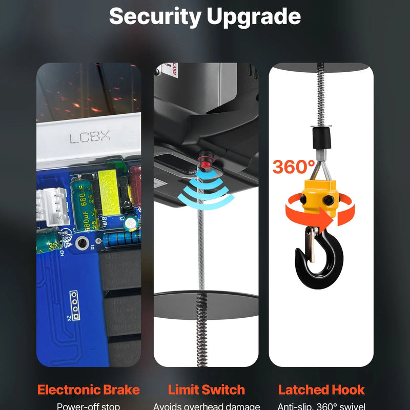 VEVOR 2 vienā elektriskais vinčas pacēlājs, 500 kg kapacitāte, 1500 W pārnēsājams vinčas krāns, pacelšanas augstums 7,6 m, ātrums 5 m/min ar manuālo un vadu tālvadību rūpnīcai, noliktavai vai garāžai