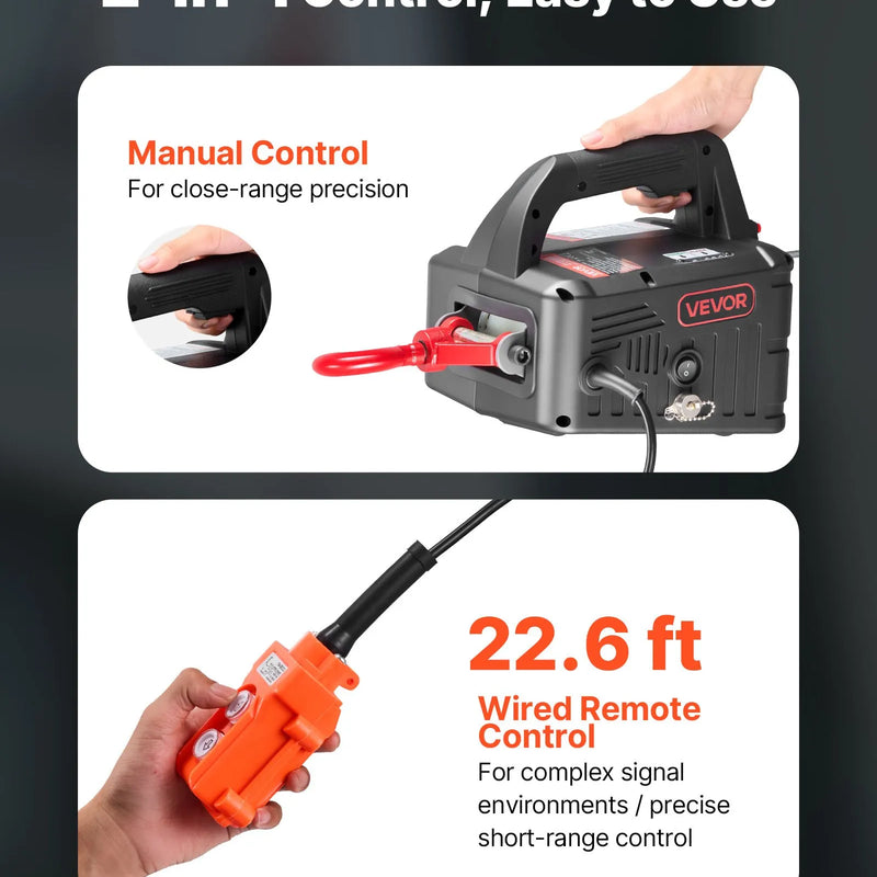 VEVOR 2 vienā elektriskais vinčas pacēlājs, 500 kg kapacitāte, 1500 W pārnēsājams vinčas krāns, pacelšanas augstums 7,6 m, ātrums 5 m/min ar manuālo un vadu tālvadību rūpnīcai, noliktavai vai garāžai