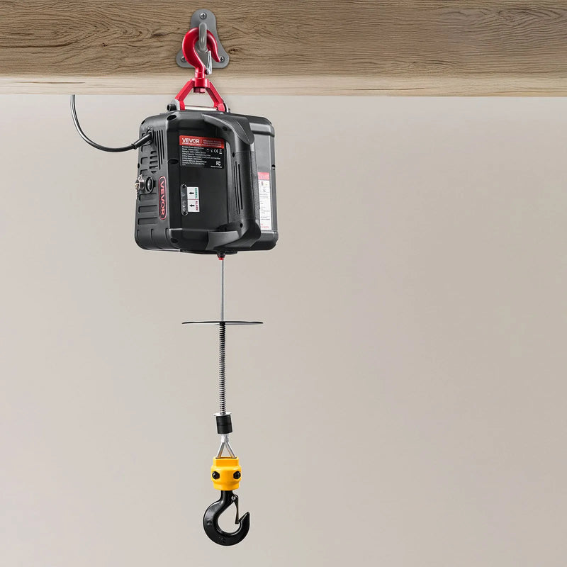 VEVOR 2 vienā elektriskais vinčas pacēlājs, 500 kg kapacitāte, 1500 W pārnēsājams vinčas krāns, pacelšanas augstums 7,6 m, ātrums 5 m/min ar manuālo un vadu tālvadību rūpnīcai, noliktavai vai garāžai