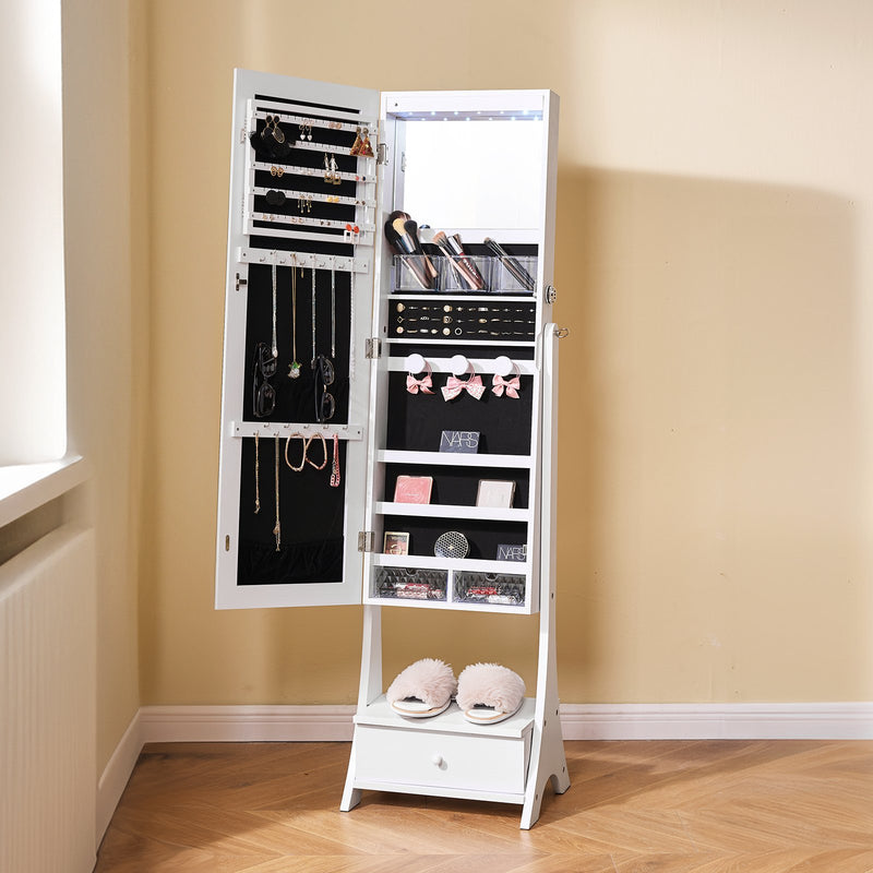VEVOR 3-in-1 spoguļu rotaslietu skapītis – pilna garuma stāvošs spogulis ar uzglabāšanu, balts