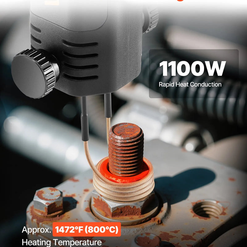 VEVOR indukcijas sildītājs skrūvju noņemšanai, 1100 W, 230 V, magnētiskā indukcijas sildīšanas komplekts, rokas uzgriežņu atbrīvošanas instruments, mini sildīšanas iekārta sarūsējušu skrūvju noņemšanai, auto remonta darbnīcas rīks ar 10 spolēm un koferi