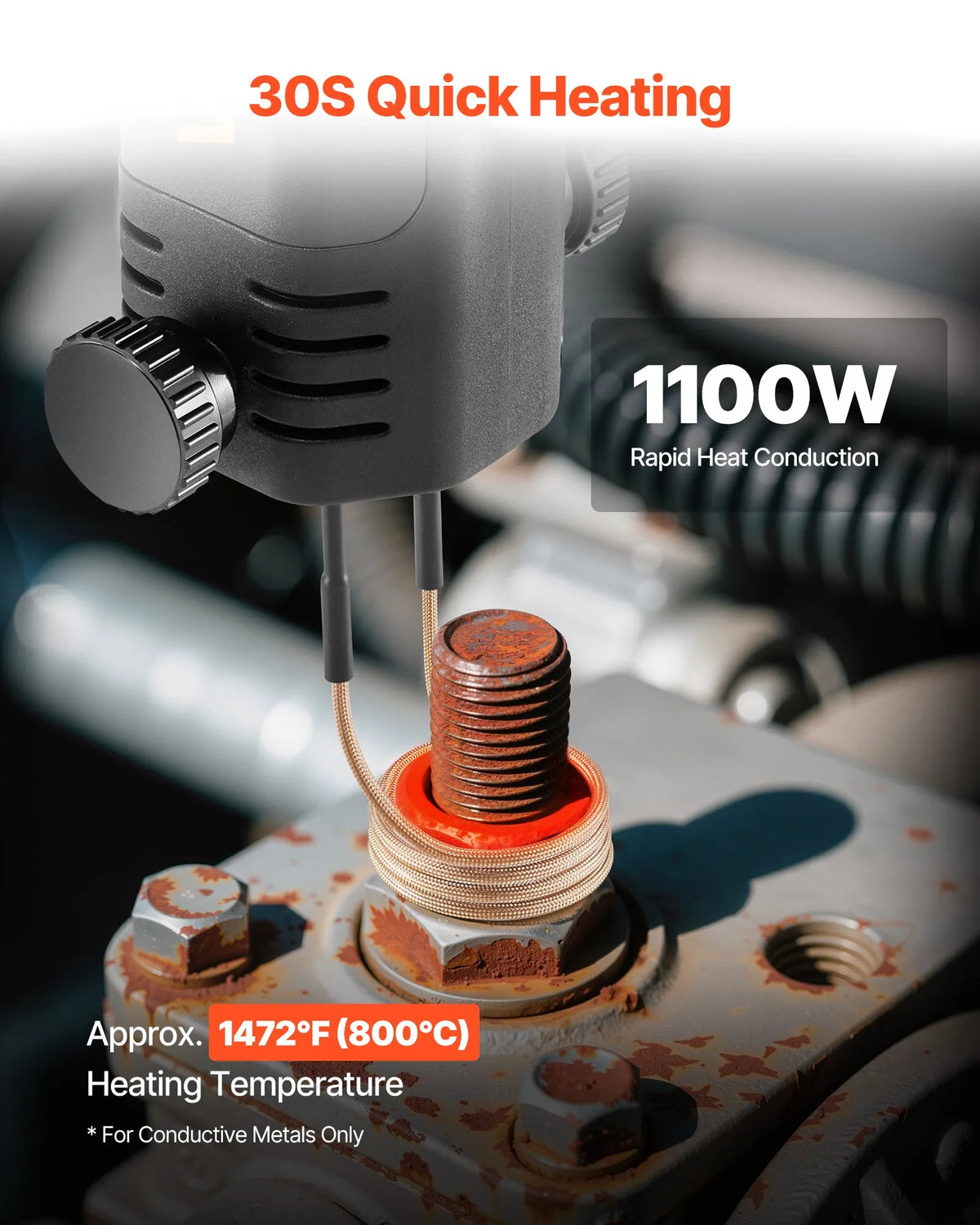 VEVOR induktsioonkuumuti poltide eemaldamiseks, 1100 W, 230 V, magnetiline induktsioonkuumutuskomplekt, käsimutterite lahtivõtja, minikütteseade roostetanud poltide eemaldamiseks, autoremonditöökoja tööriist 10 mähisega ja kandekottiga.