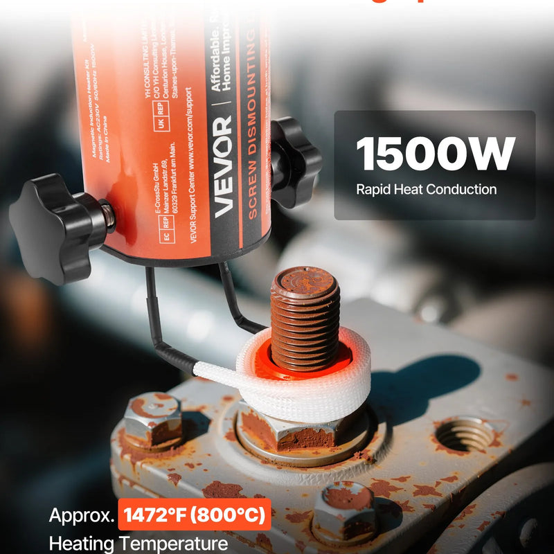 Индукционный нагреватель VEVOR для откручивания гаек и болтов, 1500 Вт, 230 В, ручной индукционный нагреватель с набором из 8 катушек и коробкой для хранения, для удаления заржавевших гаек и болтов при ремонте автомобиля