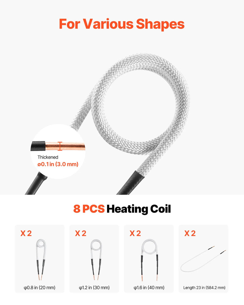 Индукционный нагреватель VEVOR для откручивания гаек и болтов, 1500 Вт, 230 В, ручной индукционный нагреватель с набором из 8 катушек и коробкой для хранения, для удаления заржавевших гаек и болтов при ремонте автомобиля