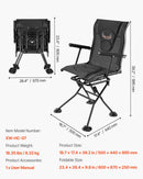 Кресло для охоты с бесшумным вращением на 360° - складное и портативное кресло для укрытия. Прочная стальная рама, подлокотники, регулируемый плечевой ремень и ножки против проседания. Максимальная нагрузка 136 кг; также подходит для рыбалки.