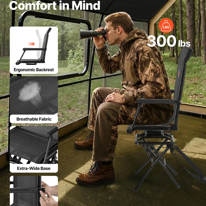 Jahitool, 360° vaikselt pöörlev, kokkupandav kerge kaasaskantav suusatool käetugedega, reguleeritav õlarihm, tugev terasraam, 136 kg kandevõime, sobib kalapüügiks ja telkimiseks.