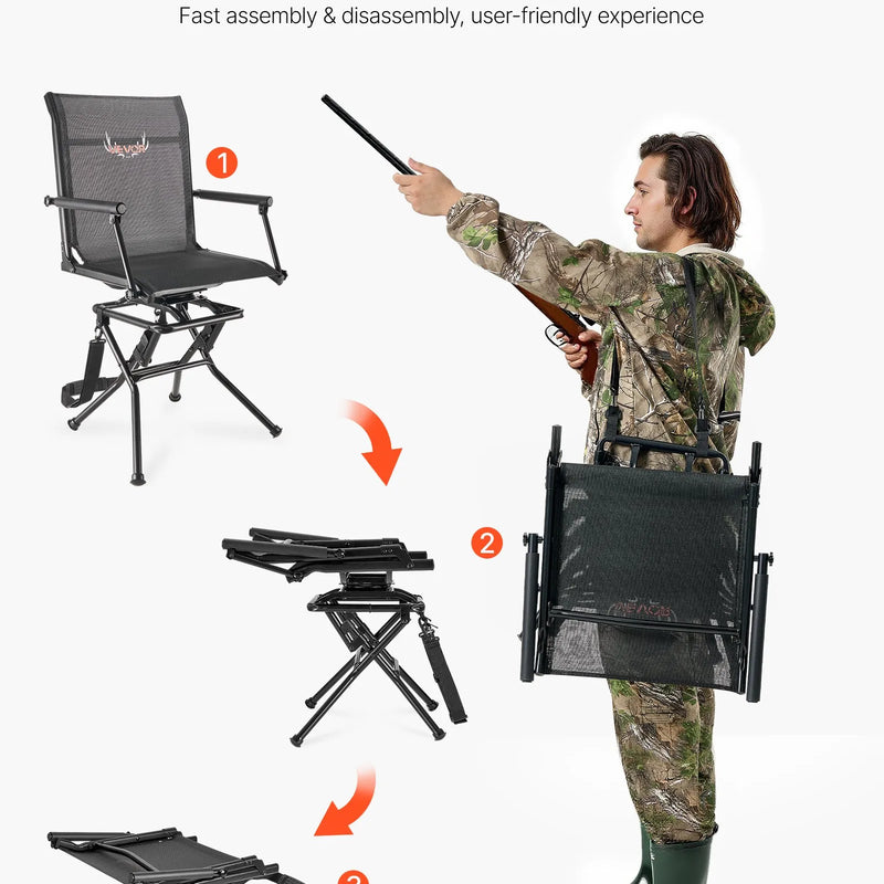 Jahitool, 360° vaikselt pöörlev, kokkupandav kerge kaasaskantav suusatool käetugedega, reguleeritav õlarihm, tugev terasraam, 136 kg kandevõime, sobib kalapüügiks ja telkimiseks.
