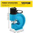 VEVOR CH-70 hidrauliskais urbj-perforators (urbšanas un perforēšanas instruments) ar 35 T spēku, plakanas vara urbšanas spēju, elektrisko L veida sūkni, kā arī CP-700 H un CFP-800-1 busbar uzgaļiem no volframa tērauda.