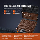 VEVOR 9,5 mm piedziņas triecienskrūvgriežu uzmavu komplekts 90 gab, SAE 6,35 mm – 19 mm, CR-Mo leģētais tērauds, ar pagarinājuma stieņiem un universālu savienojumu