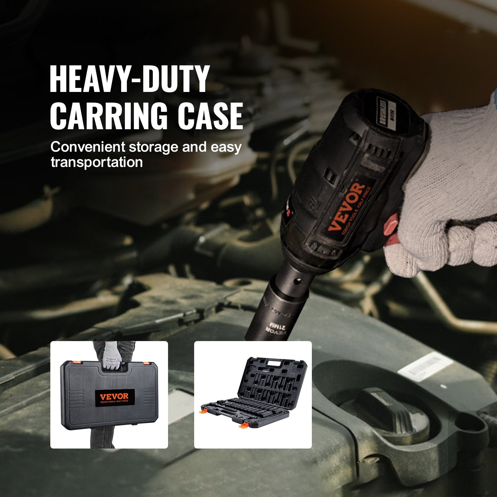 VEVOR 12,7 mm Drive Impact Wrench Set, 33 pcs, SAE 9,5 mm - 25,4 mm and metric 10-24 mm, 6-point Cr-V alloy steel for auto repair, easy to read size markings, robust construction, storage box