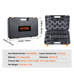 VEVOR 12,7 mm Drive Impact Wrench Set, 33 pcs, SAE 9,5 mm - 25,4 mm and metric 10-24 mm, 6-point Cr-V alloy steel for auto repair, easy to read size markings, robust construction, storage box