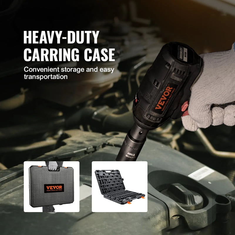 VEVOR 12,7 mm triecienuzgaļu komplekts (ES mērvienībās), 65 gabali, SAE 9,5–31,8 mm un metriskie 10–24 mm, 6-stūru Cr-V sakausējuma tērauds auto remontam, izturīga konstrukcija, viegli salasāmi marķējumi, uzglabāšanas koferis