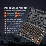 VEVOR 9,5 mm drive löögimuhvide komplekt 48 tk SAE (8-22 mm), 6-punktiline Cr-V, pikendus, universaalühendus, elektritööriistade adapter, hoiukast
