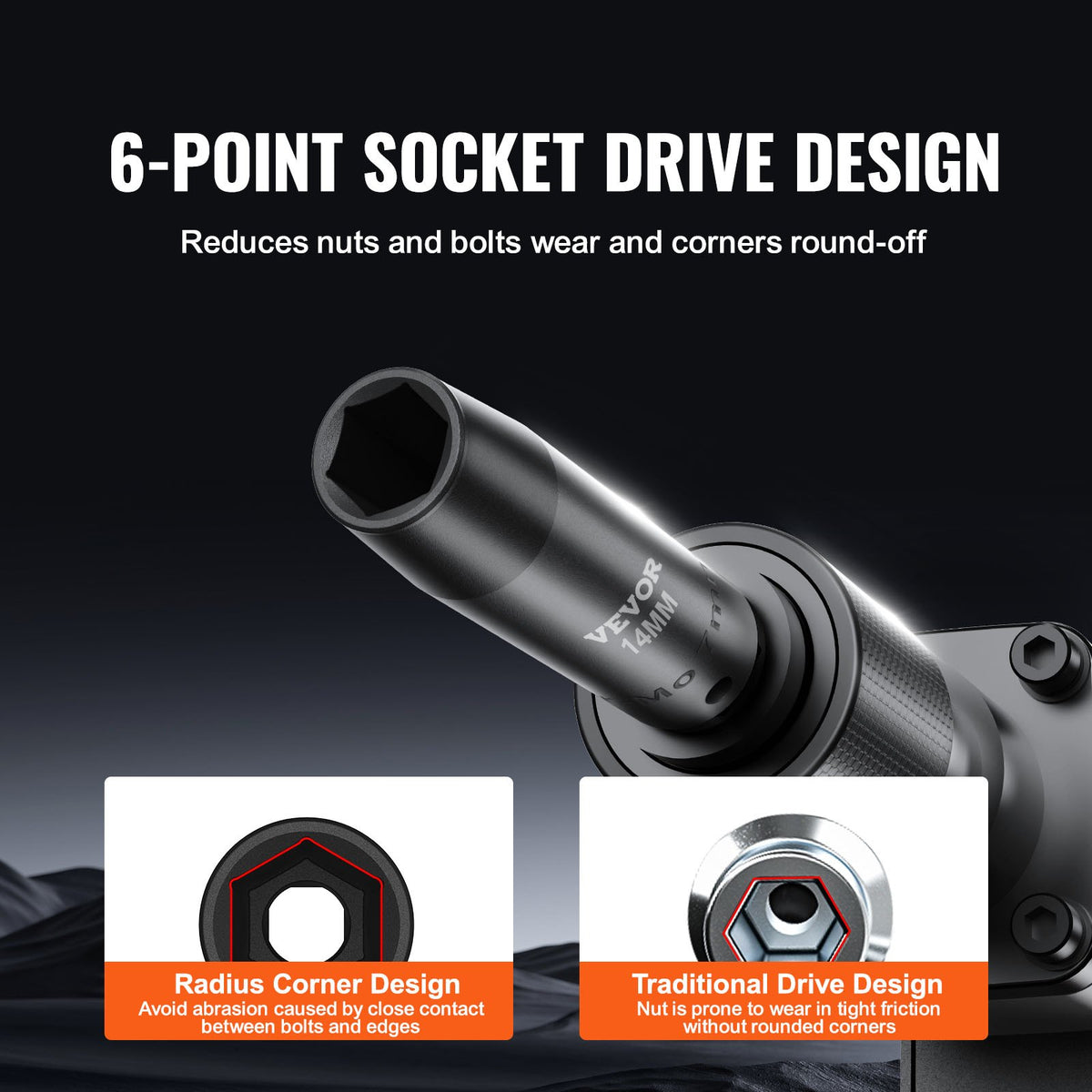 VEVOR 9,5 mm drive löögimuhvide komplekt 48 tk SAE (8-22 mm), 6-punktiline Cr-V, pikendus, universaalühendus, elektritööriistade adapter, hoiukast