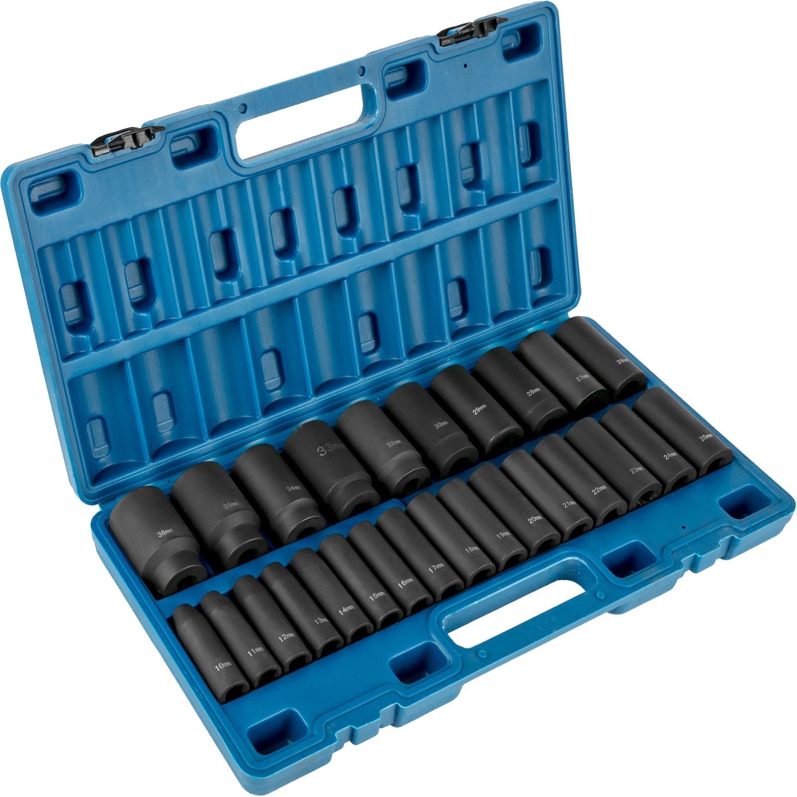 VEVOR impact driver set 26 pcs 12,7 mm drive, 6 point deep socket, 10-36 mm, CR-V alloy steel, storage box