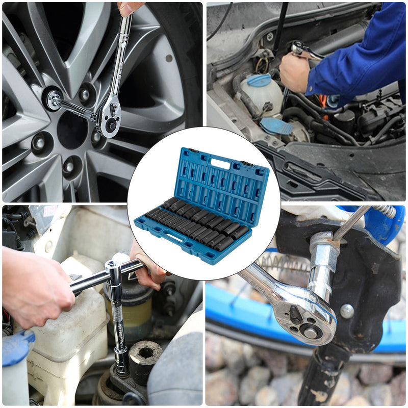 Набор ударных инструментов VEVOR 26 шт. с приводом 12,7 мм, 6 торцевых головок, 10-36 мм, легированная сталь CR-V, ящик для хранения