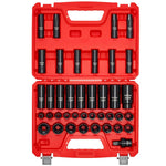 VEVOR 12,7 mm piedziņas triecienuzgriežņu muciņu komplekts, 39 daļas, 6-šķautņu dziļās un seklās muciņas 9–30 mm, augstas izturības Cr-V tērauds, ar universālo kardānu, divkāršs izmēru marķējums, izturīgs koferis