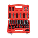 VEVOR 12,7 mm piedziņas triecienuzgriežņu muciņu komplekts, 39 daļas, 6-šķautņu dziļās un seklās muciņas 9–30 mm, augstas izturības Cr-V tērauds, ar universālo kardānu, divkāršs izmēru marķējums, izturīgs koferis
