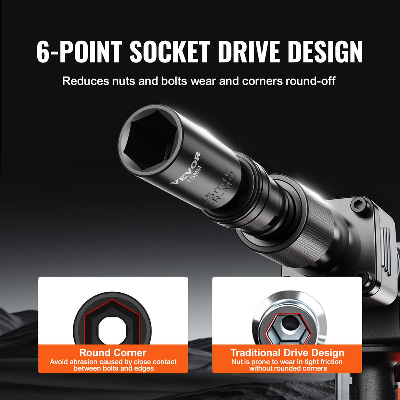 VEVOR 360° rotatable impact driver set 14 pcs., 9,5 mm drive, 10-24 mm