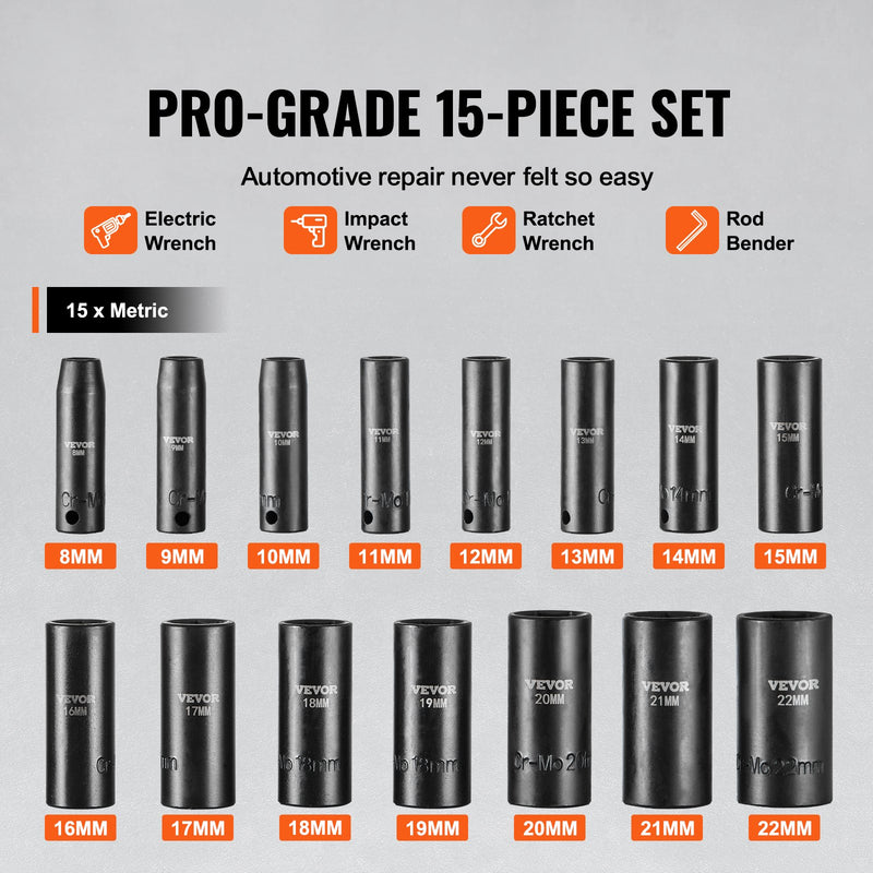 VEVOR löögiribade komplekt 15 tk 6-punktiline 9,5 mm ajamiga