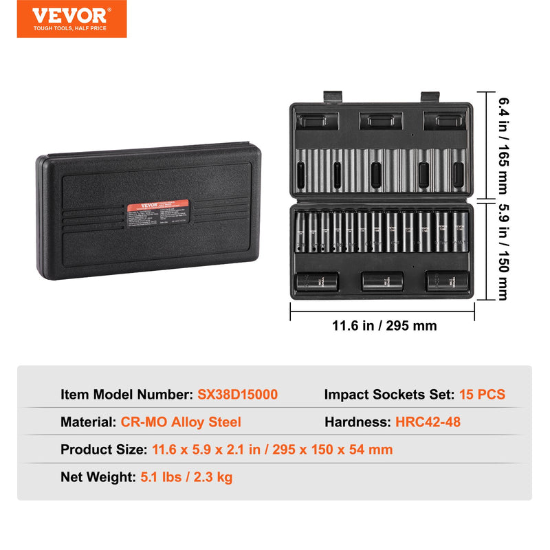 VEVOR löögiribade komplekt 15 tk 6-punktiline 9,5 mm ajamiga