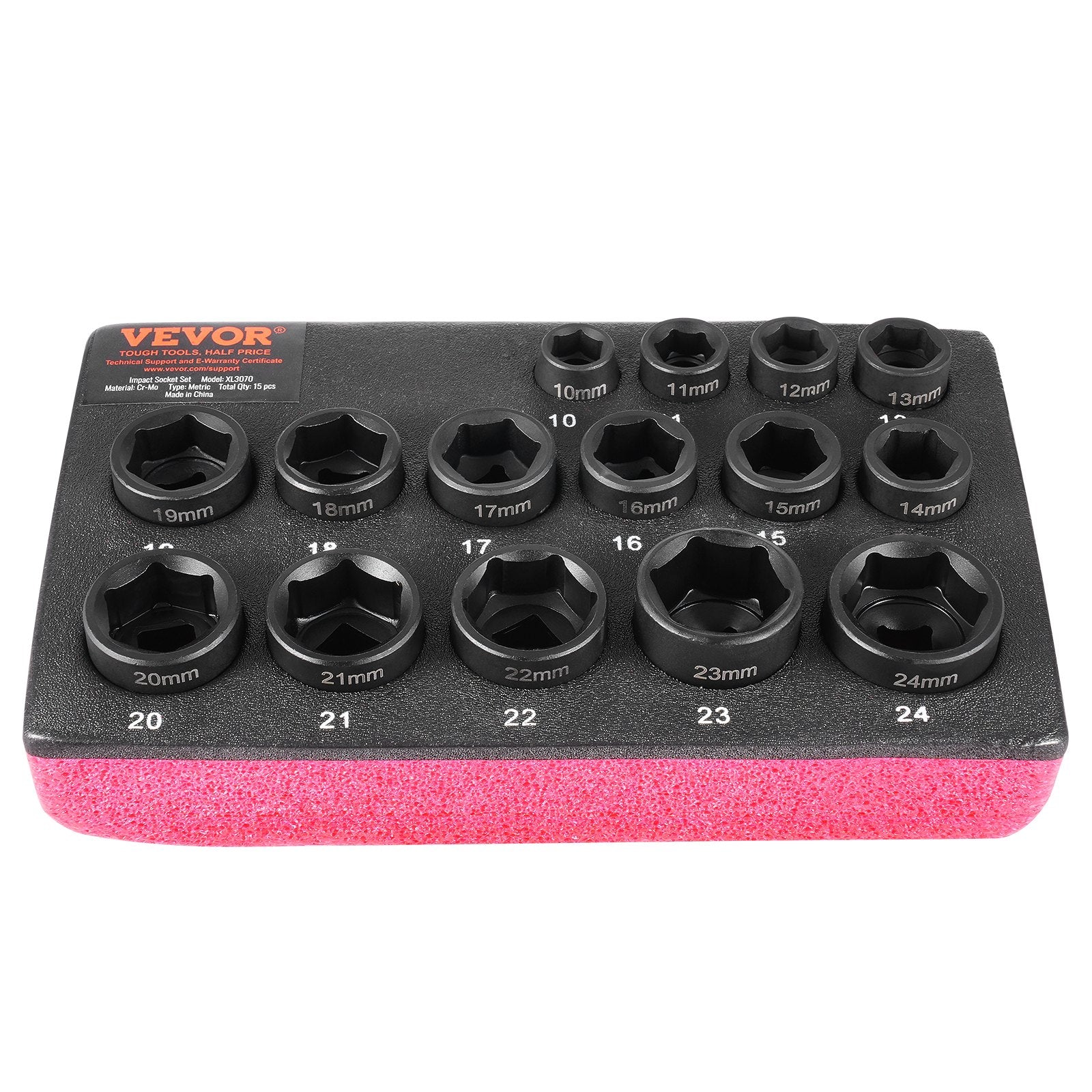 VEVOR trieciensloksņu komplekts 15 gab. | 6-punktu | 3/8" piedziņa | Sprūdrata uzgaļu instrumentu komplekts | 10–24 mm