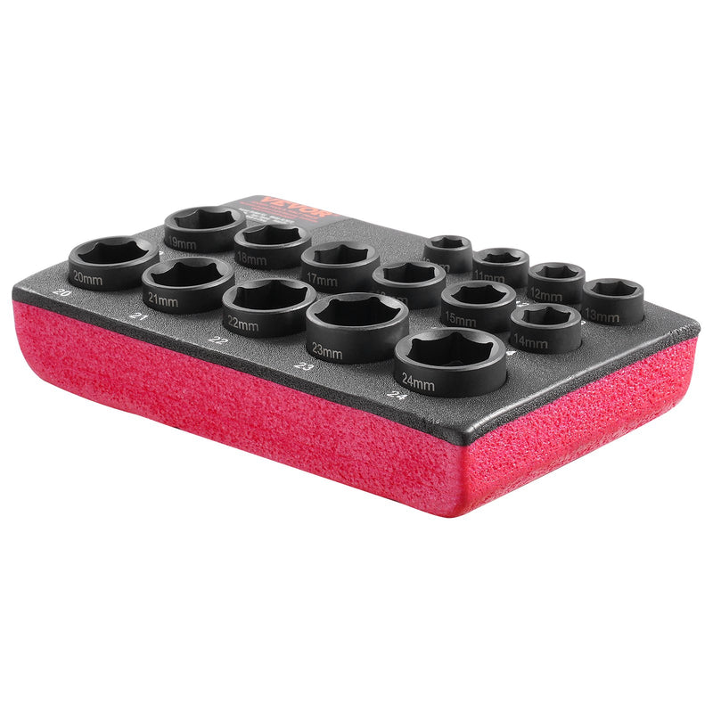 VEVOR Набор ударных насадок 15 шт. | 6-позиционный | привод 3/8" | набор инструментов с трещоткой | 10-24 мм