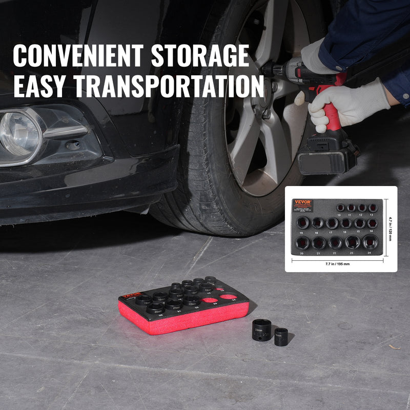 VEVOR Набор ударных насадок 15 шт. | 6-позиционный | привод 3/8" | набор инструментов с трещоткой | 10-24 мм