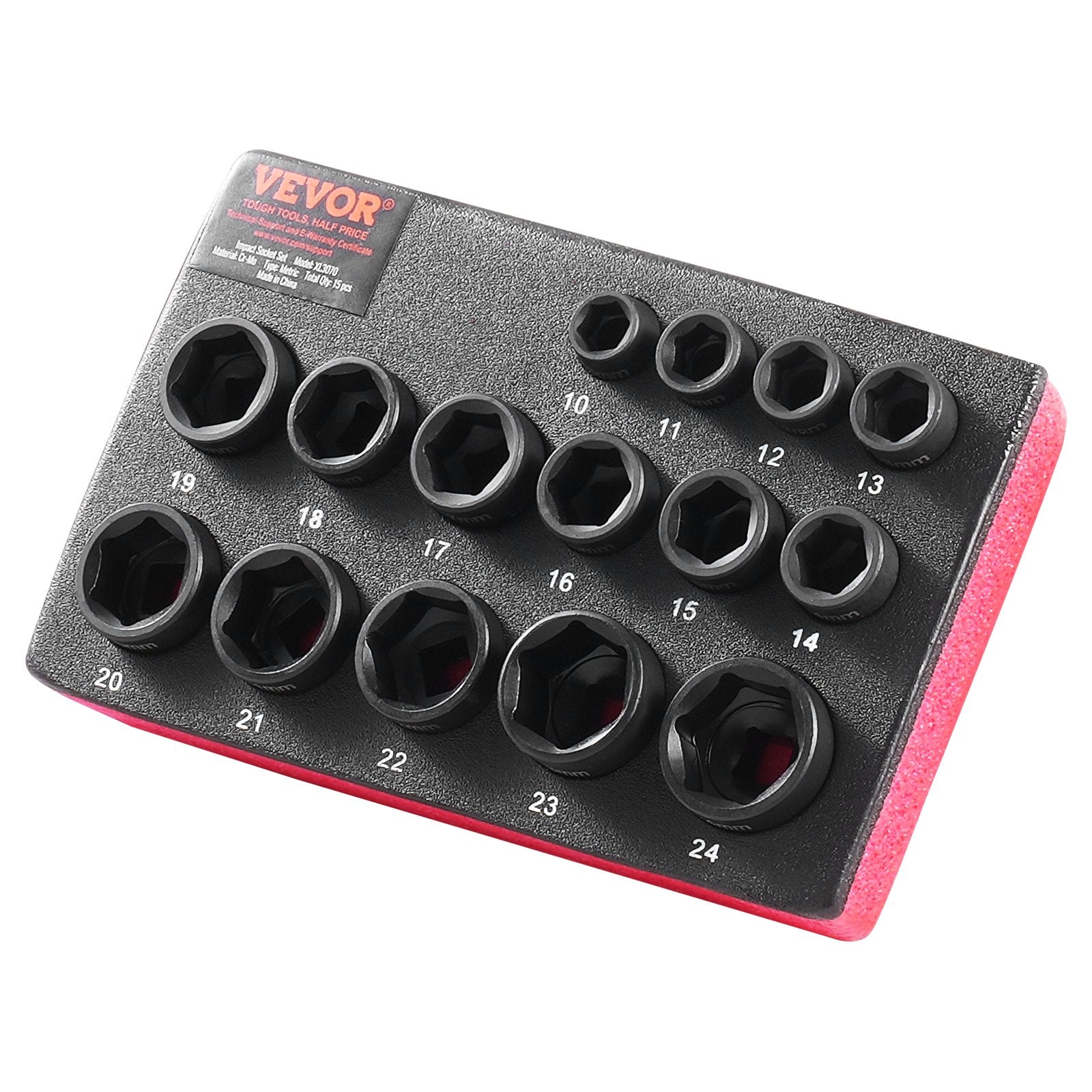 VEVOR trieciensloksņu komplekts 15 gab. | 6-punktu | 3/8" piedziņa | Sprūdrata uzgaļu instrumentu komplekts | 10–24 mm