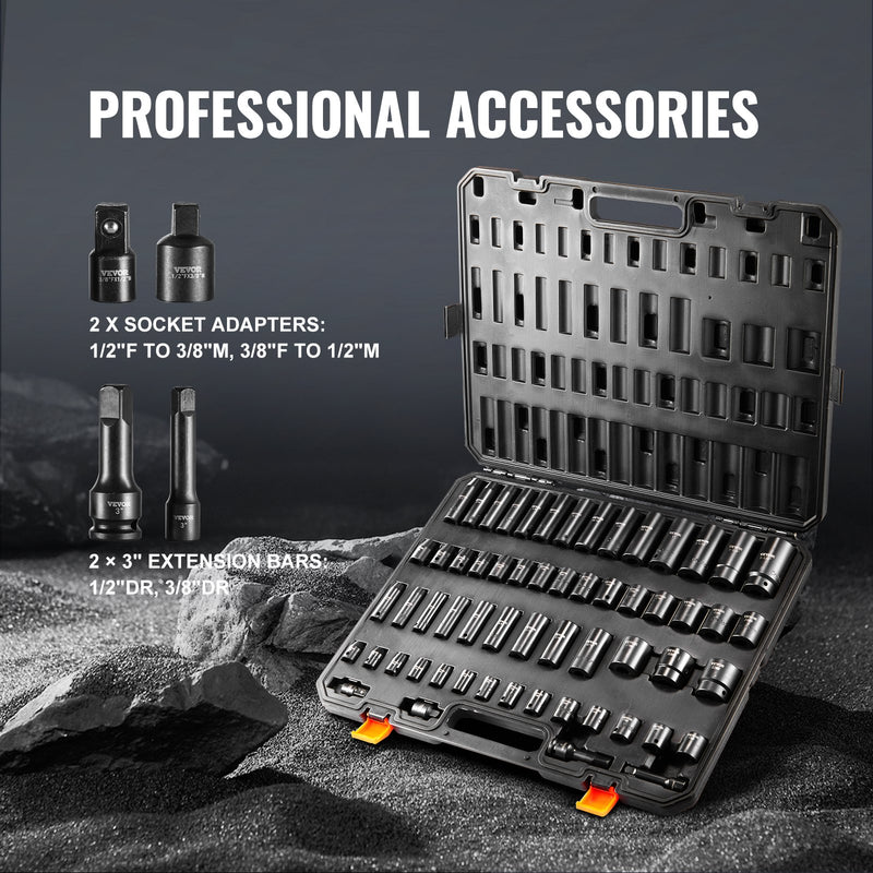 VEVOR trieciensloksņu komplekts 59 gab 6 punktu 9,5 mm un 12,7 mm piedziņa