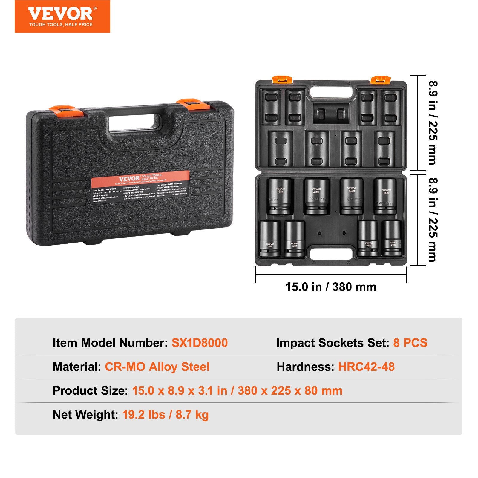 VEVOR löögiriba komplekt 8 tk 6-punktiline 25,4 mm ajamiga