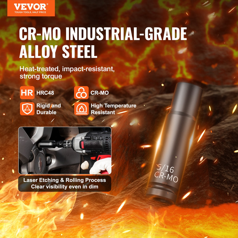 Набор гайковертов и торцевых головок VEVOR 55 шт., 6 шт., 6,35 мм, с ручным ключом и коробкой