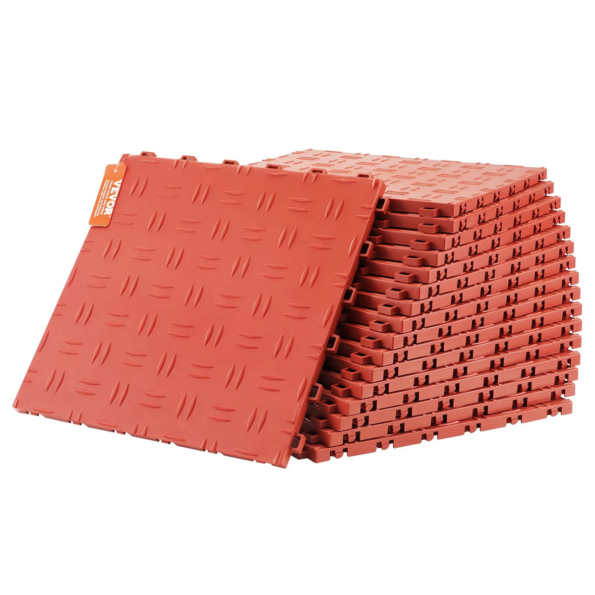 VEVOR savienojamās garāžas grīdas flīzes, 30,48 × 30,48 × 1,35 cm, 50 gab., neslīdošas abpusējas tekstūras grīdas seguma flīzes garāžām, pagrabiem un autoservisiem, sarkanas