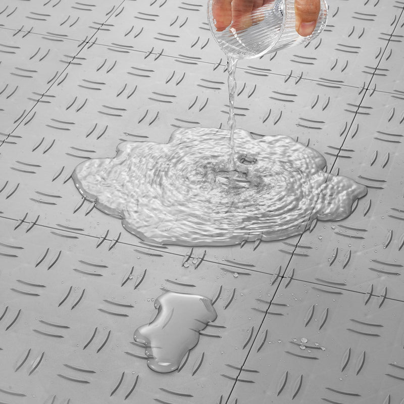 VEVOR garāžas grīdas seguma paneļi – 50 gab. komplekts, 305 × 305 × 13,4 mm, rūpnieciska grīda ar neslīdošu divpusēju virsmu, piemērots garāžām, pagrabiem, darbnīcām, krāsa: sudraba