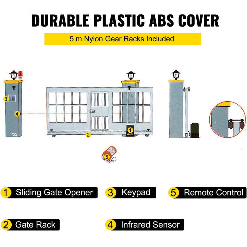 VEVOR automatic sliding gate opening system - up to 1800 kg, with 4 remote controls and app control