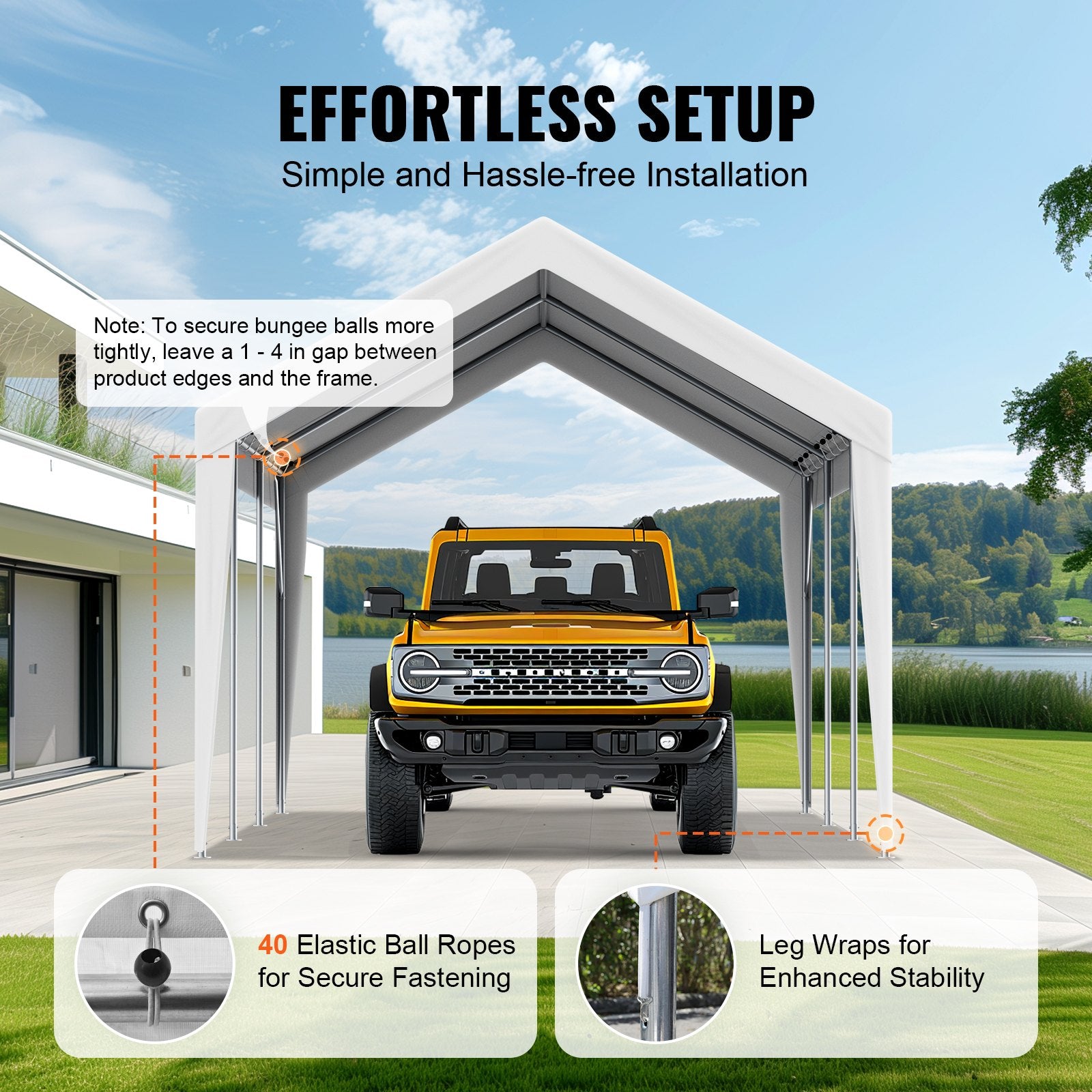 VEVOR canopy roof cover 6,10 × 3,04 m, waterproof, UV-protected, with elastic rubber clips, white - cover only (without frame)