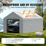VEVOR Carport Replacement Cover Roof + Side Walls 6000 x 3000 mm, garage tents, waterproof and UV protected, easy to install with ball rubbers, white (frame not included)