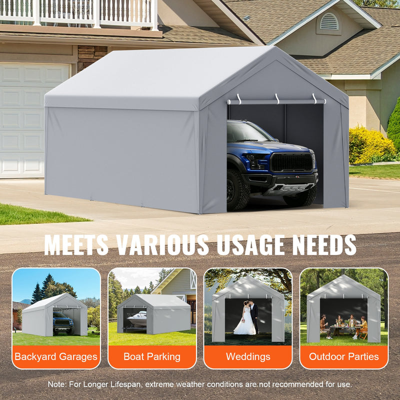 VEVOR Carport Replacement Cover Roof + Side Walls 6000 x 3000 мм, гаражные тенты, водонепроницаемые и защищенные от ультрафиолета, легко устанавливаются с помощью шариковых резинок, белые (каркас не входит в комплект)