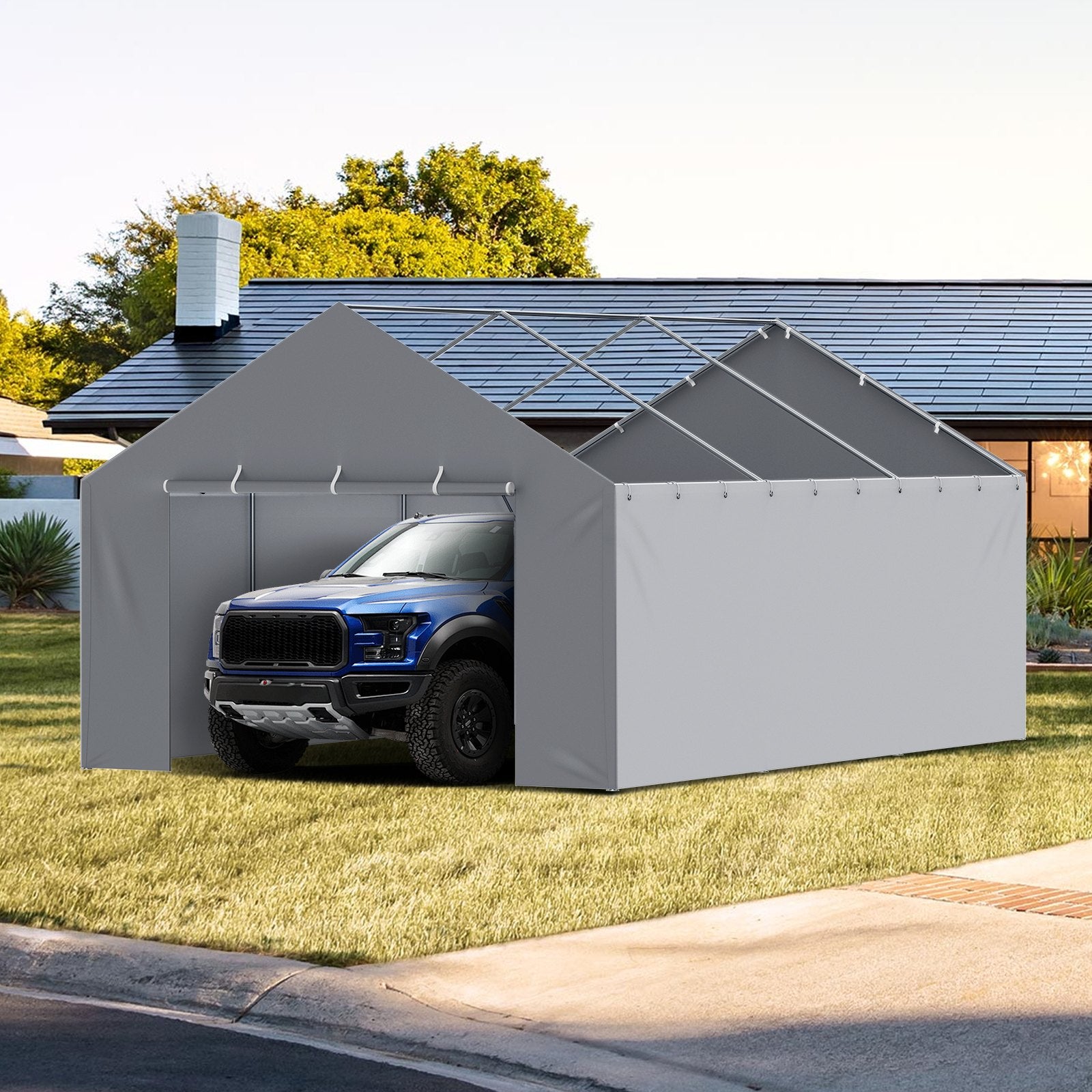 VEVOR awning side wall 3.96 × 6.10 m, grey, waterproof, UV protection, easy installation - without roof and frame