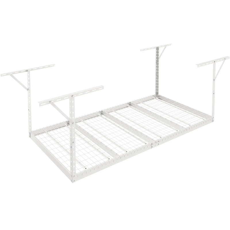Piekaramais griestu uzglabāšanas plaukts, regulējams auksti velmēta tērauda konstrukcijā, balts, 272 kg, 122 × 244 × 56–102 cm