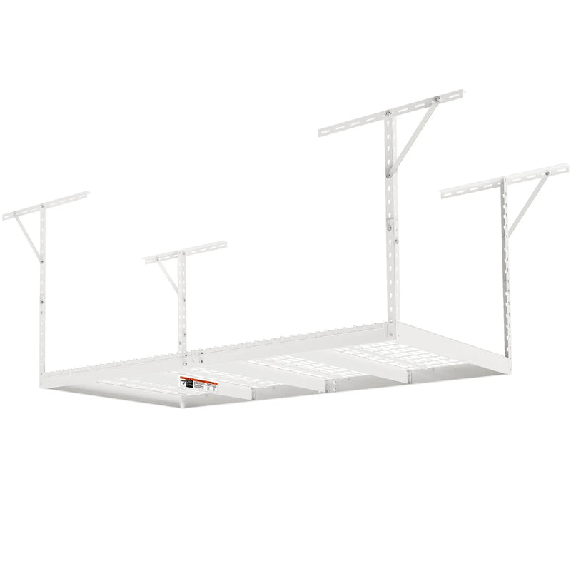 Piekaramais griestu uzglabāšanas plaukts, regulējams auksti velmēta tērauda konstrukcijā, balts, 272 kg, 122 × 244 × 56–102 cm
