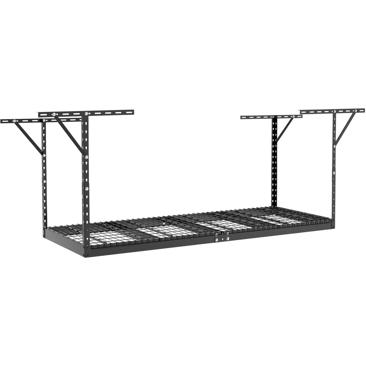 Piekaramais griestu uzglabāšanas plaukts, regulējams auksti velmēta tērauda konstrukcijā, melns, 272 kg, 91 × 244 × 56–102 cm