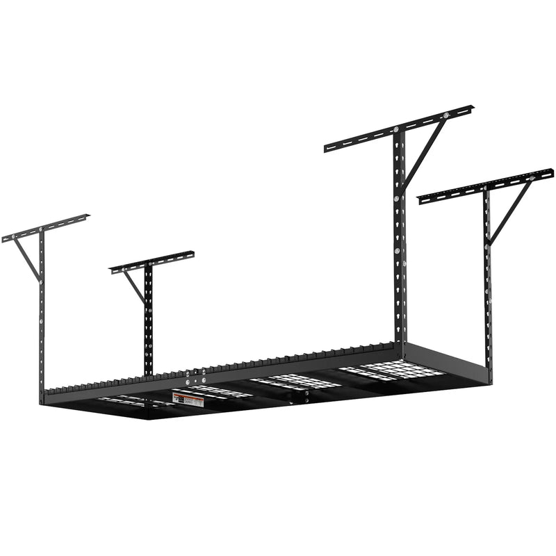 Piekaramais griestu uzglabāšanas plaukts, regulējams auksti velmēta tērauda konstrukcijā, melns, 272 kg, 91 × 244 × 56–102 cm