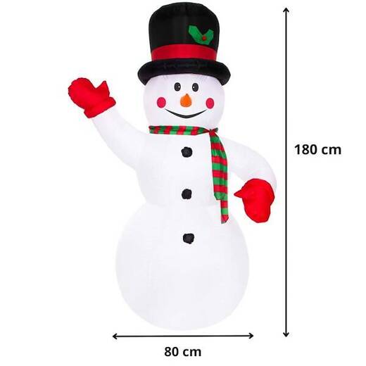 180 cm Inflatable snowman IP44 outdoor, self-inflating with LED lighting