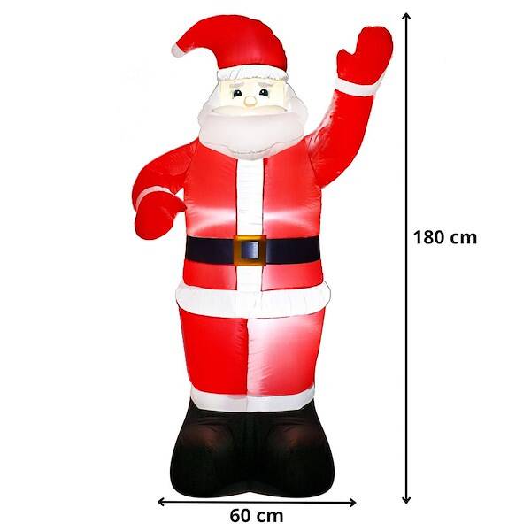 180 cm Piepūšamais Santa Claus IP44 āra, pašpiepūšams, ar LED apgaismojumu