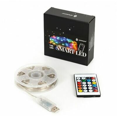 Springos SMART LED gaismiņu virtene ar pulti un Bluetooth vadību, 100 LED, 10 m, daudzkrāsaina — CL4157