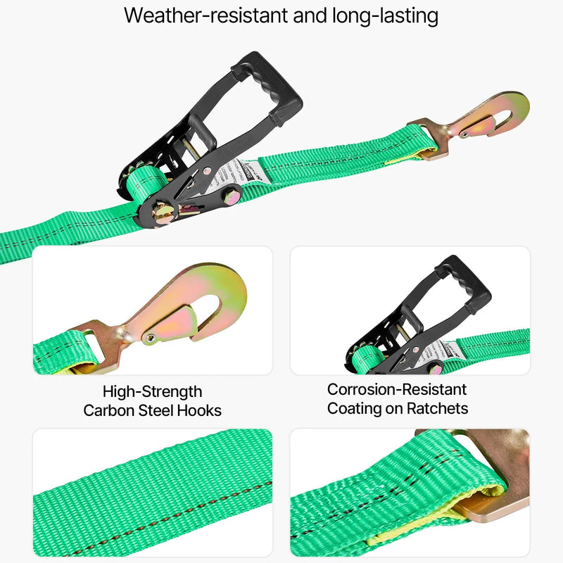 VEVOR riteņu fiksatora nostiprināšanas komplekts, ass tipa piekabes nostiprināšanas siksnas, transportlīdzekļu nostiprināšanas sistēma ar atsperu āķiem, darba slodze 1512 kg, pārrāvuma izturība 4540 kg, paredzēta ATV, UTV un piekabēm