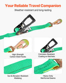 VEVOR riteņu fiksatora nostiprināšanas komplekts, ass tipa piekabes nostiprināšanas siksnas, transportlīdzekļu nostiprināšanas sistēma ar atsperu āķiem, darba slodze 1512 kg, pārrāvuma izturība 4540 kg, paredzēta ATV, UTV un piekabēm