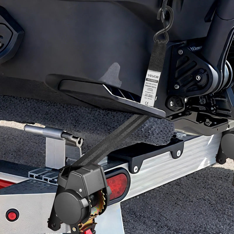 VEVOR riteņa fiksācijas nostiprināšanas komplekts, fiksēta tipa piekabes nostiprināšanas siksnas ar S veida āķiem, pārrāvuma slodze 748 kg, darba slodze 250 kg, piemērots motocikliem, laivām, sniega motocikliem un piekabēm