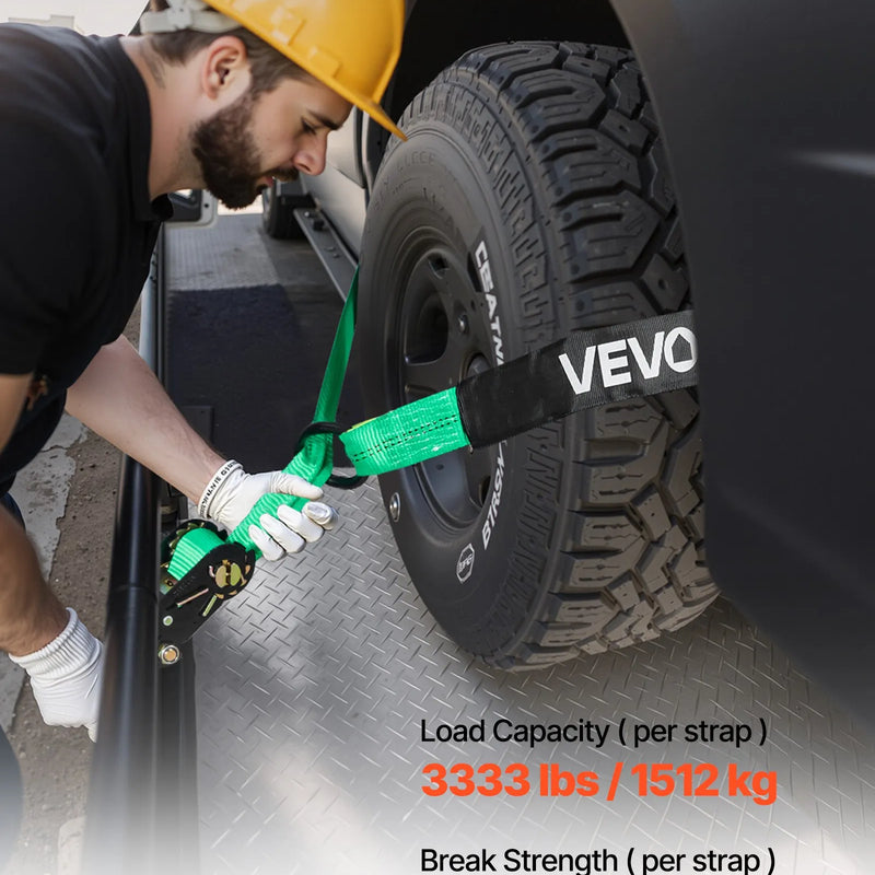 VEVOR riteņa fiksācijas un nostiprināšanas komplekts, riepas tipa nostiprināšanas siksnas ar pastiprinātu āķi un O veida gredzenu, pārrāvuma slodze 4540 kg, darba slodze 1512 kg, piemērots motocikliem, ATV un SUV transportlīdzekļiem